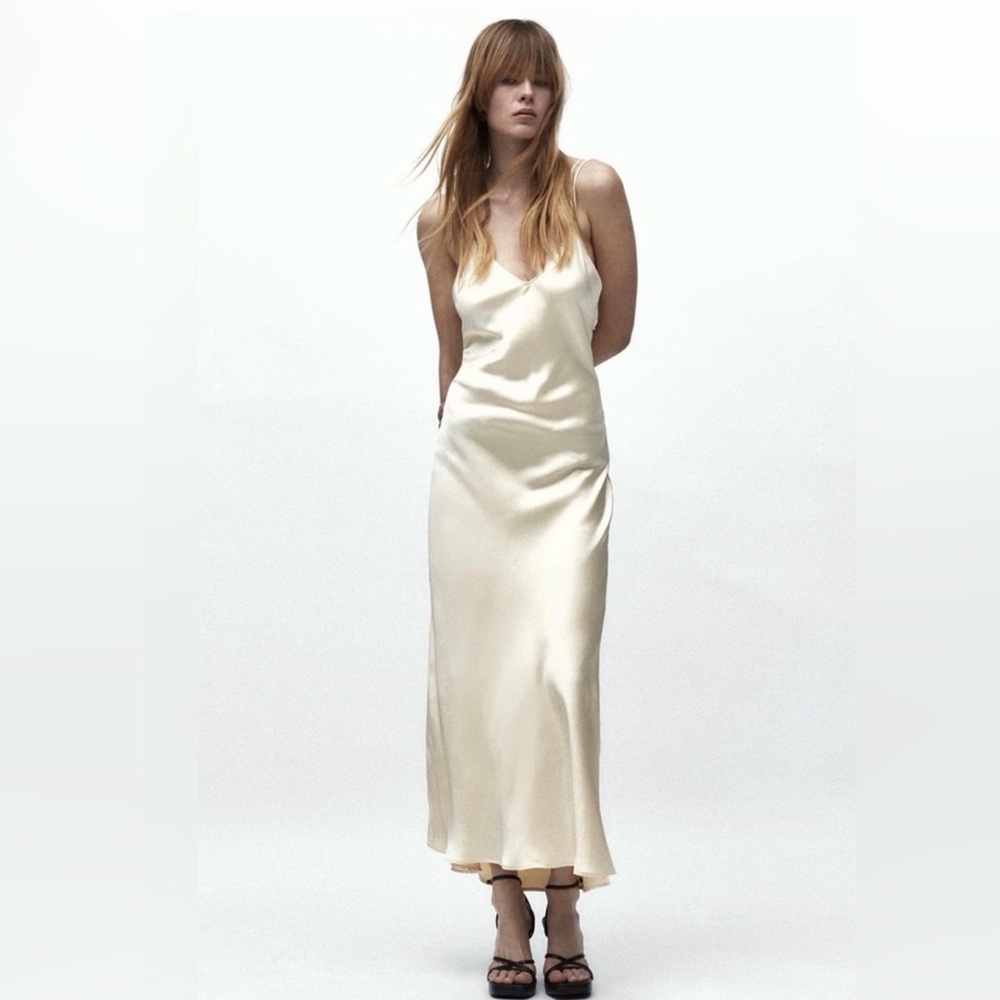 Zara Satin Slip soft Gold Dress in XSmall